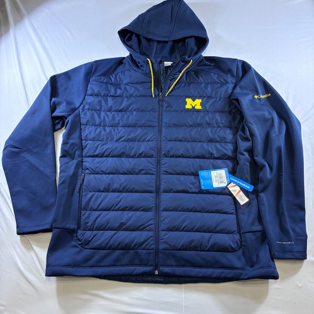 Columbia Michigan Wolverines Out-Shield Hybrid Hoodie Mens XXL Navy Blue Jacket